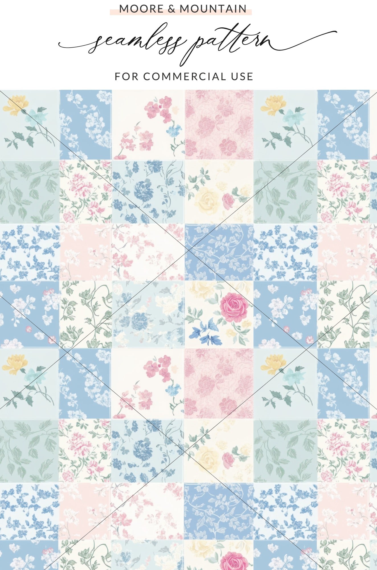 Seamless Patchwork Digital Paper, Quilted Squares Seamless Background JPEG Pattern for Commercial Use
