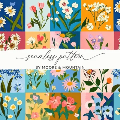 Patchwork Floral Seamless Digital Pattern, Boho Digital Background Floral Pattern, Seamless Cute Patched Background PNG
