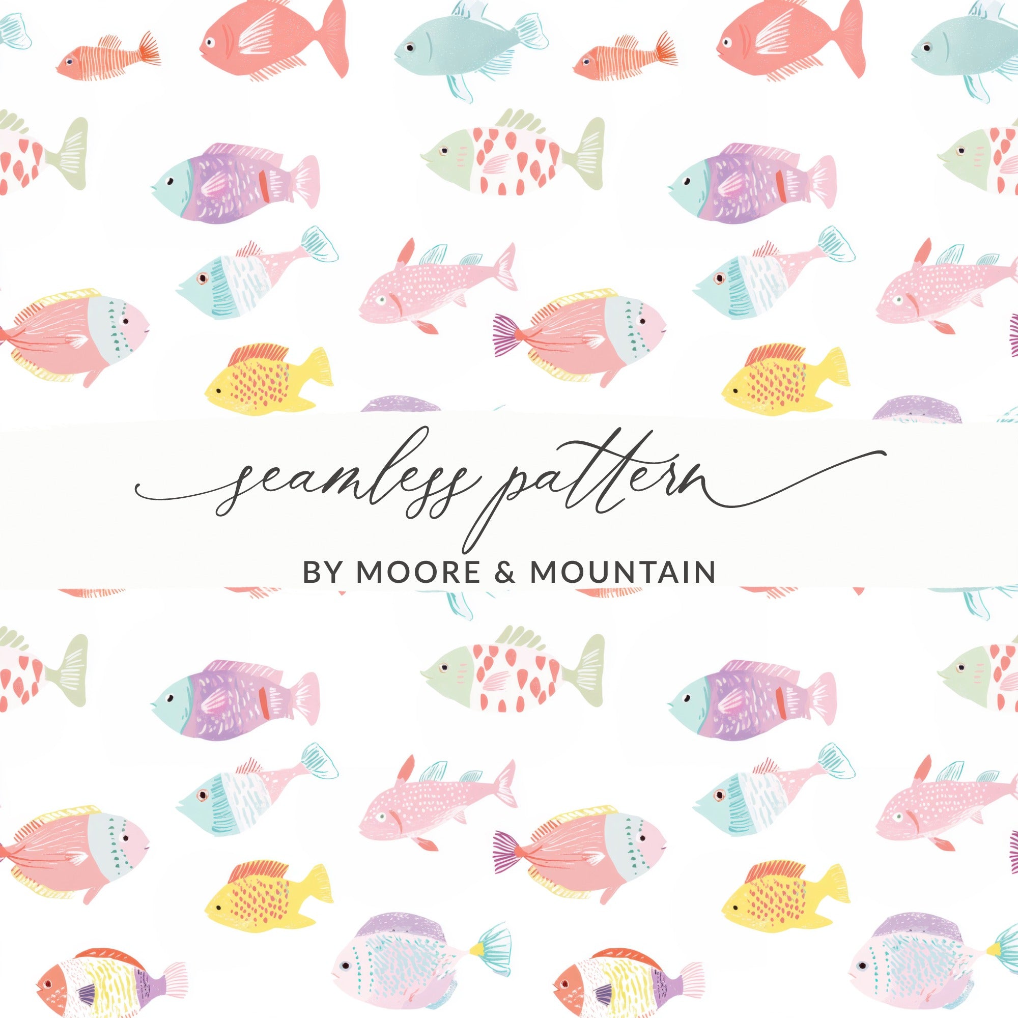 Seamless Pattern, Fish Pattern Digital Paper, Ocean Animals Fabric Design, Pastel Fish Fabric Pattern, Scrapbooking Paper Download