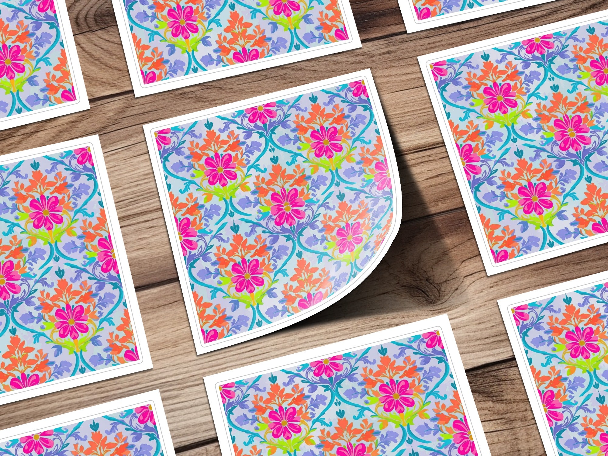 Seamless Pattern JPEG Digital, Vibrant Floral Damask Art File, Retro Bright Flowers Print, Maximalist Craft Supply, Eclectic Background