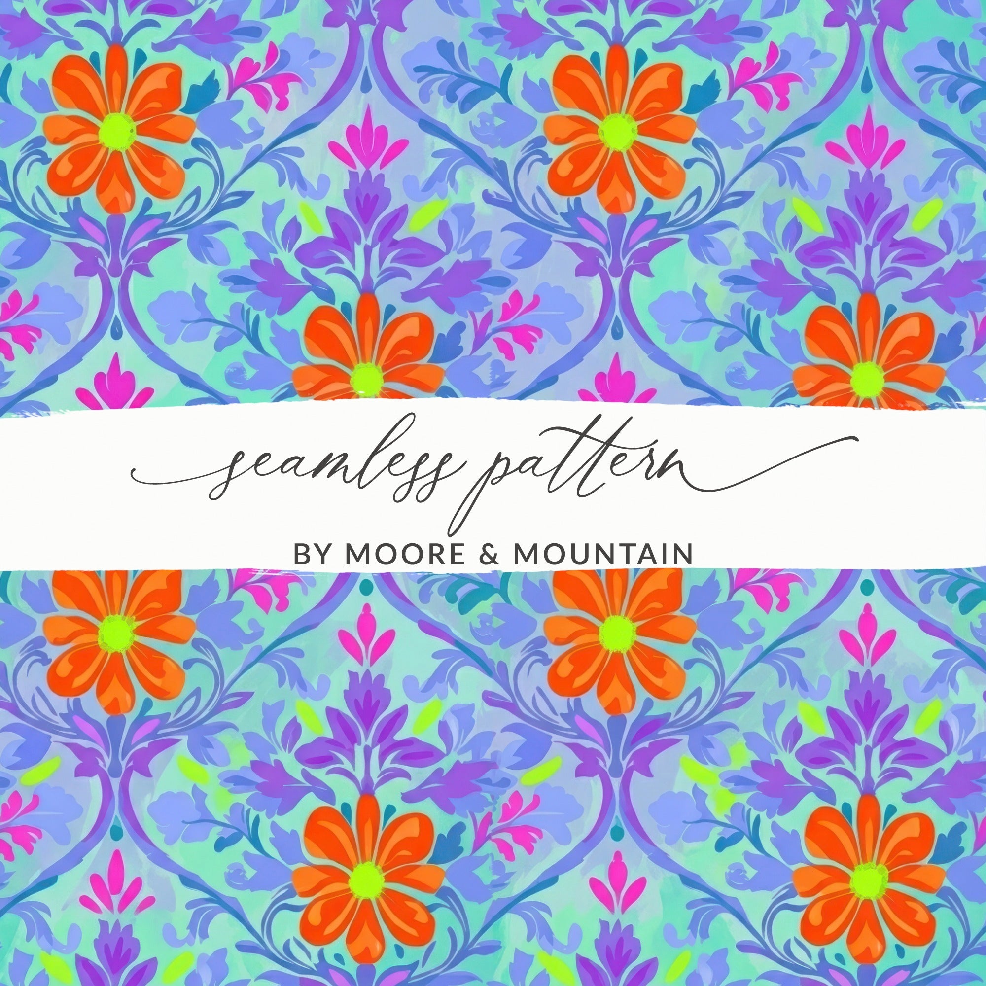 Seamless Pattern JPEG Vibrant Psychedelic Floral Design, Groovy Boho Digital Paper, Retro Flower Background for Crafters & Artists