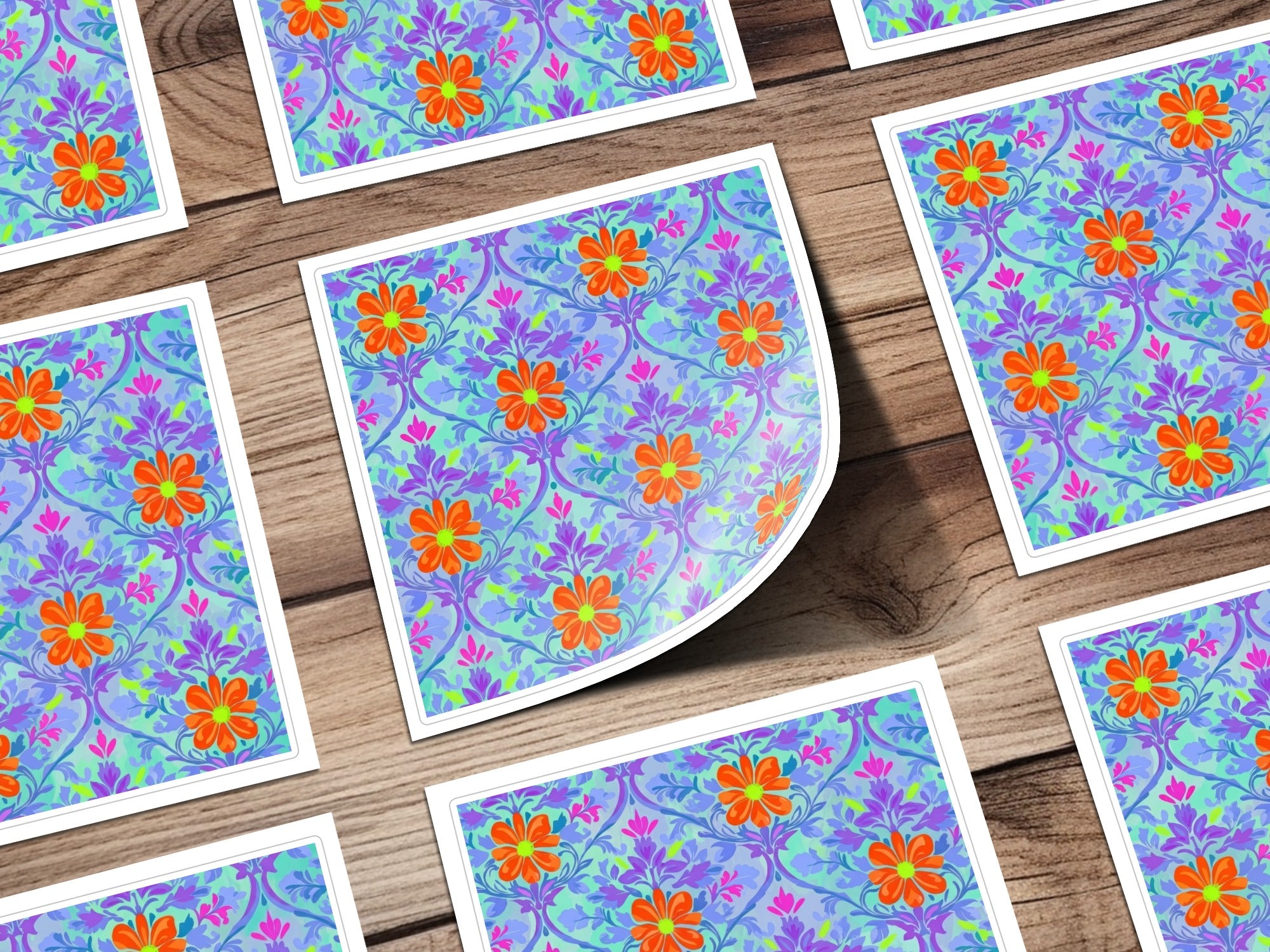 Seamless Pattern JPEG Vibrant Psychedelic Floral Design, Groovy Boho Digital Paper, Retro Flower Background for Crafters & Artists