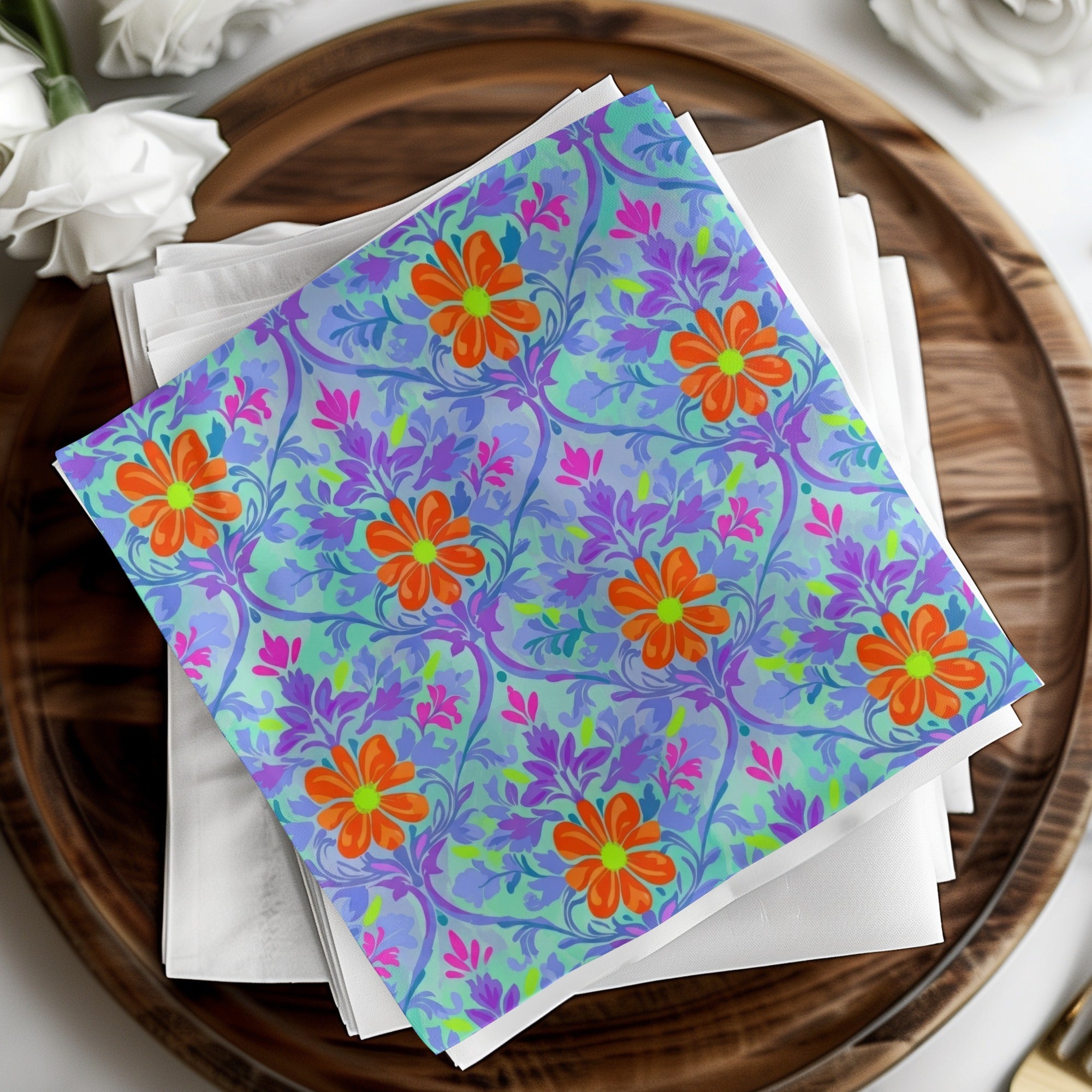 Seamless Pattern JPEG Vibrant Psychedelic Floral Design, Groovy Boho Digital Paper, Retro Flower Background for Crafters & Artists