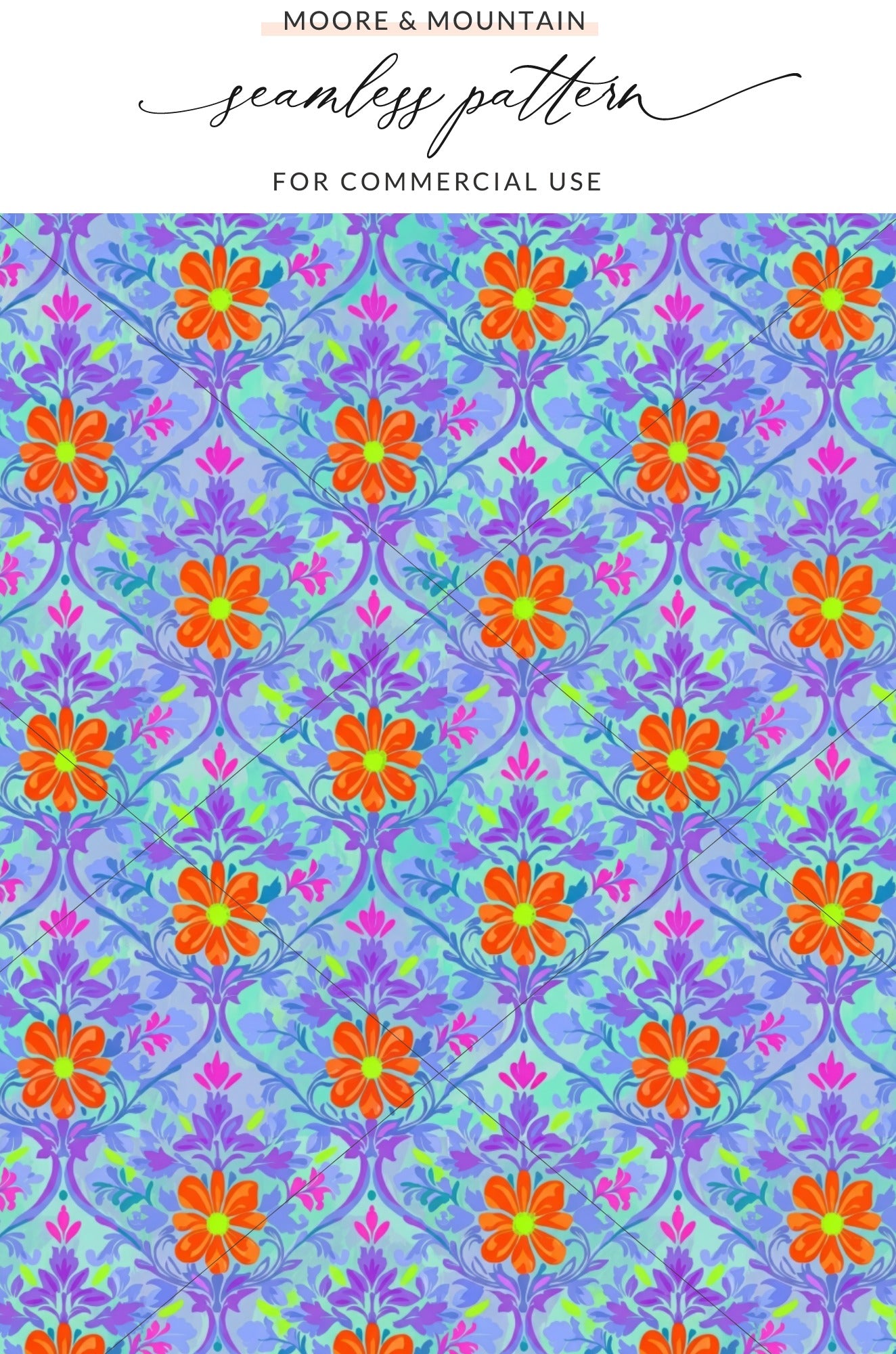 Seamless Pattern JPEG Vibrant Psychedelic Floral Design, Groovy Boho Digital Paper, Retro Flower Background for Crafters & Artists