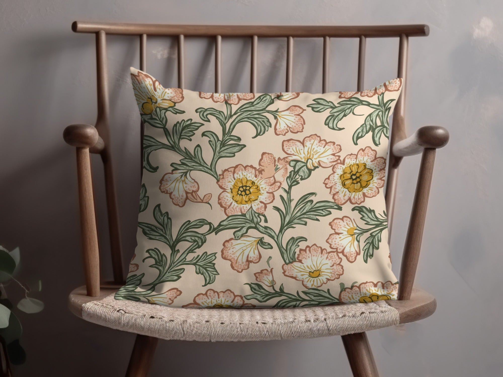Seamless Pattern Kalamkari Flowers Leaves Repeating Design