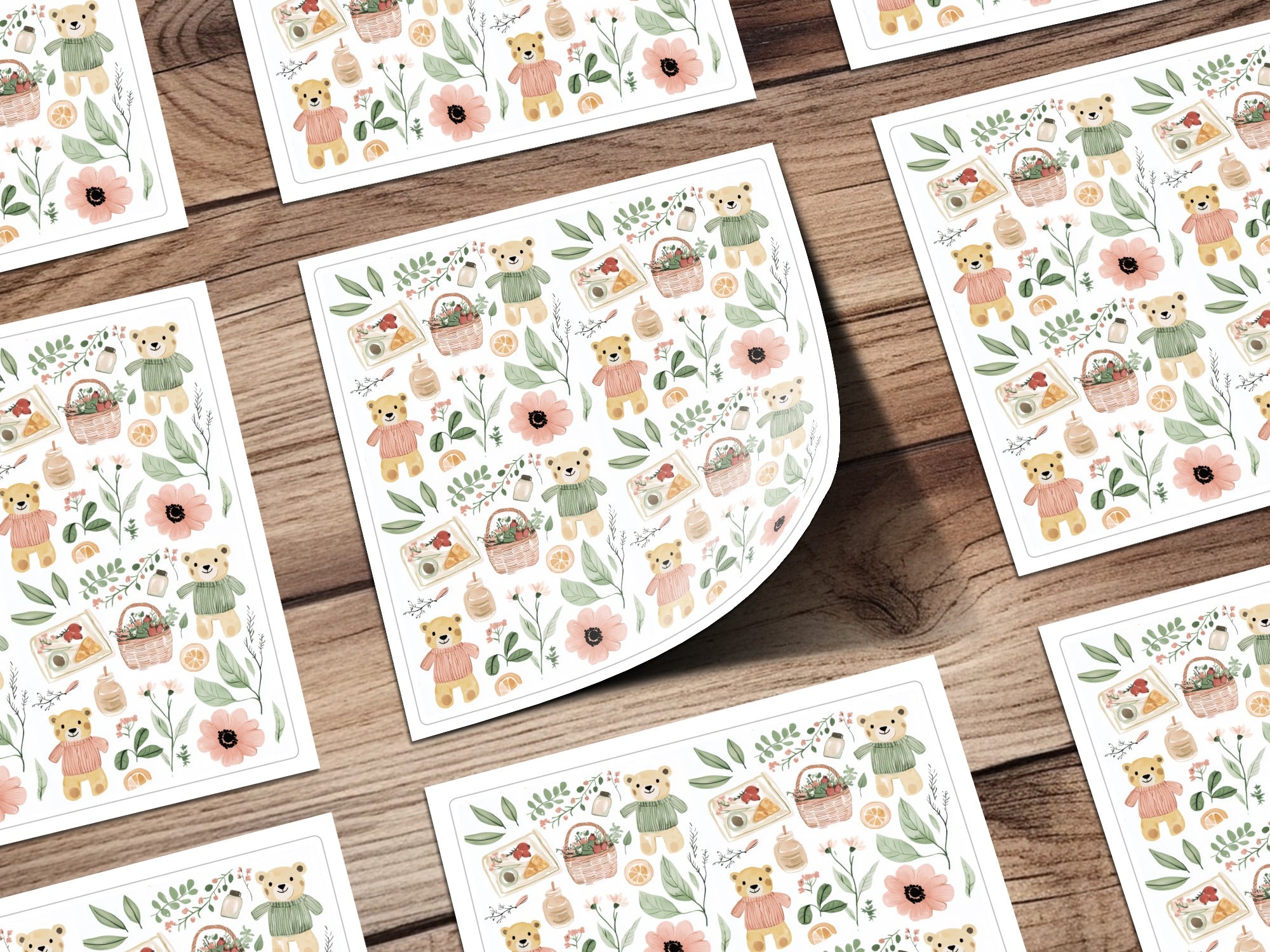 Seamless Pattern, Teddy Bear Digital Paper, Basket Pattern, Floral Illustration, Baby Shower Fabric, Scrapbooking, Commercial Use