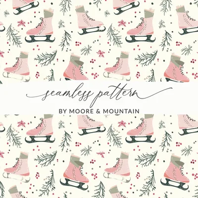 Seamless Pink Ice Skates Pattern for Commercial Use Winter Christmas Background