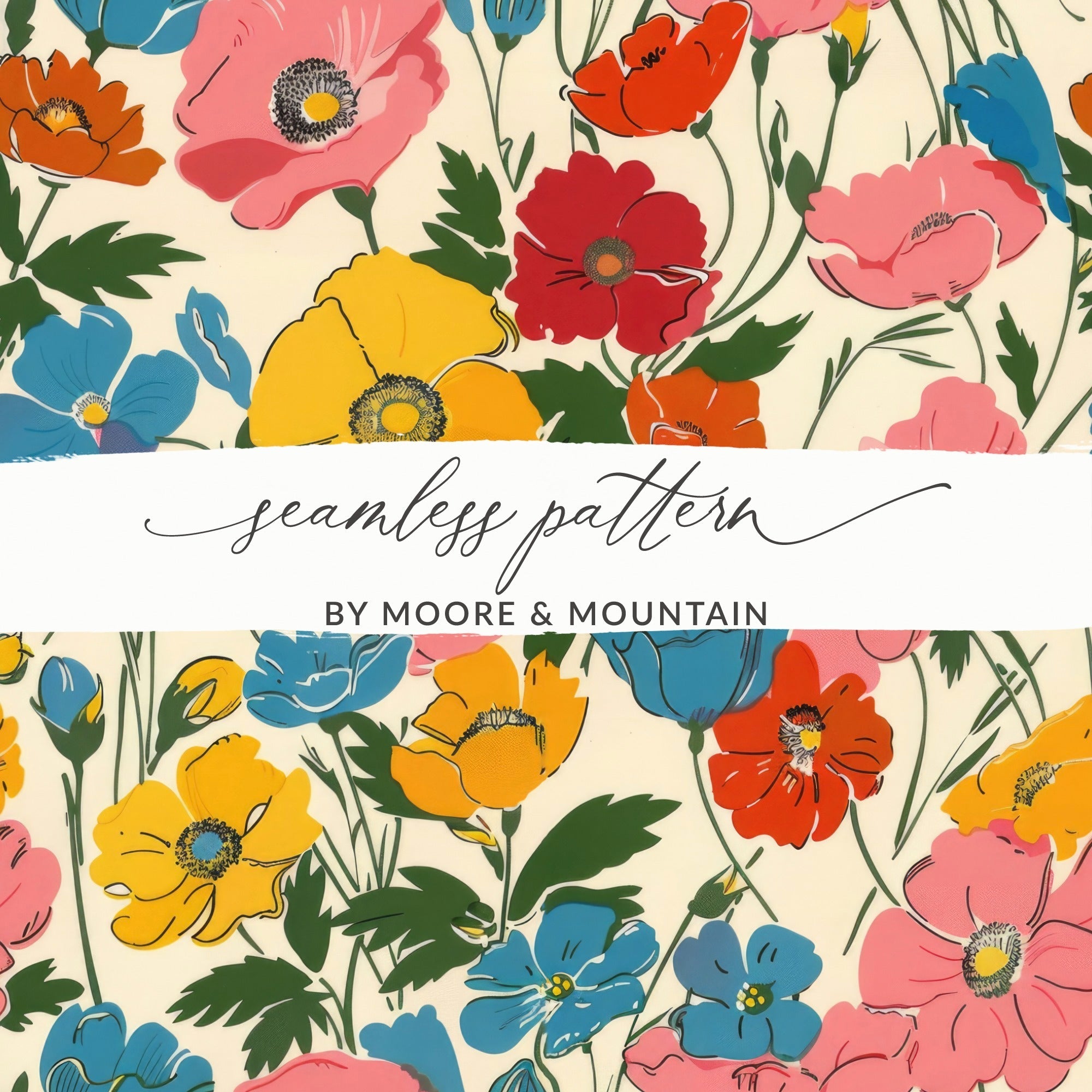 Modern Seamless Poppy Flower Digital Pattern