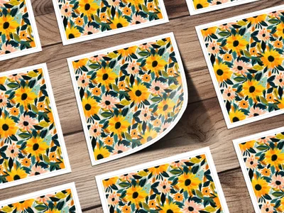 Seamless Sunflower Pattern Yellow and Blush Gouache Sunflowers