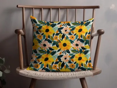Seamless Sunflower Pattern Yellow and Blush Gouache Sunflowers