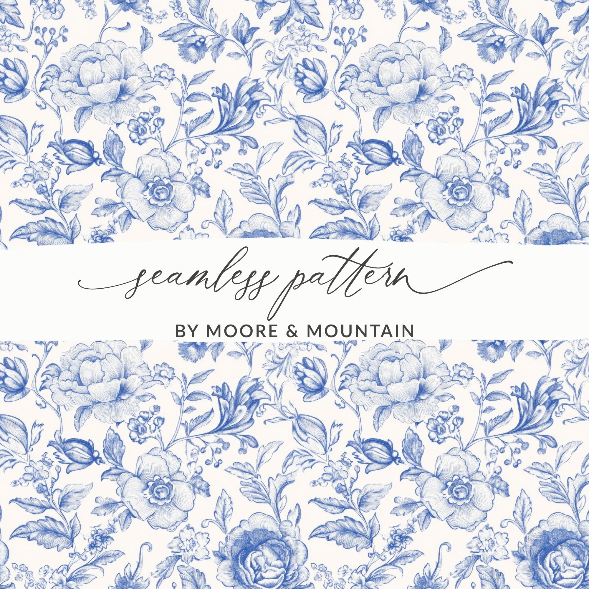 Seamless Toile Blue Floral Patterned Backdrop Decorative Design Digital