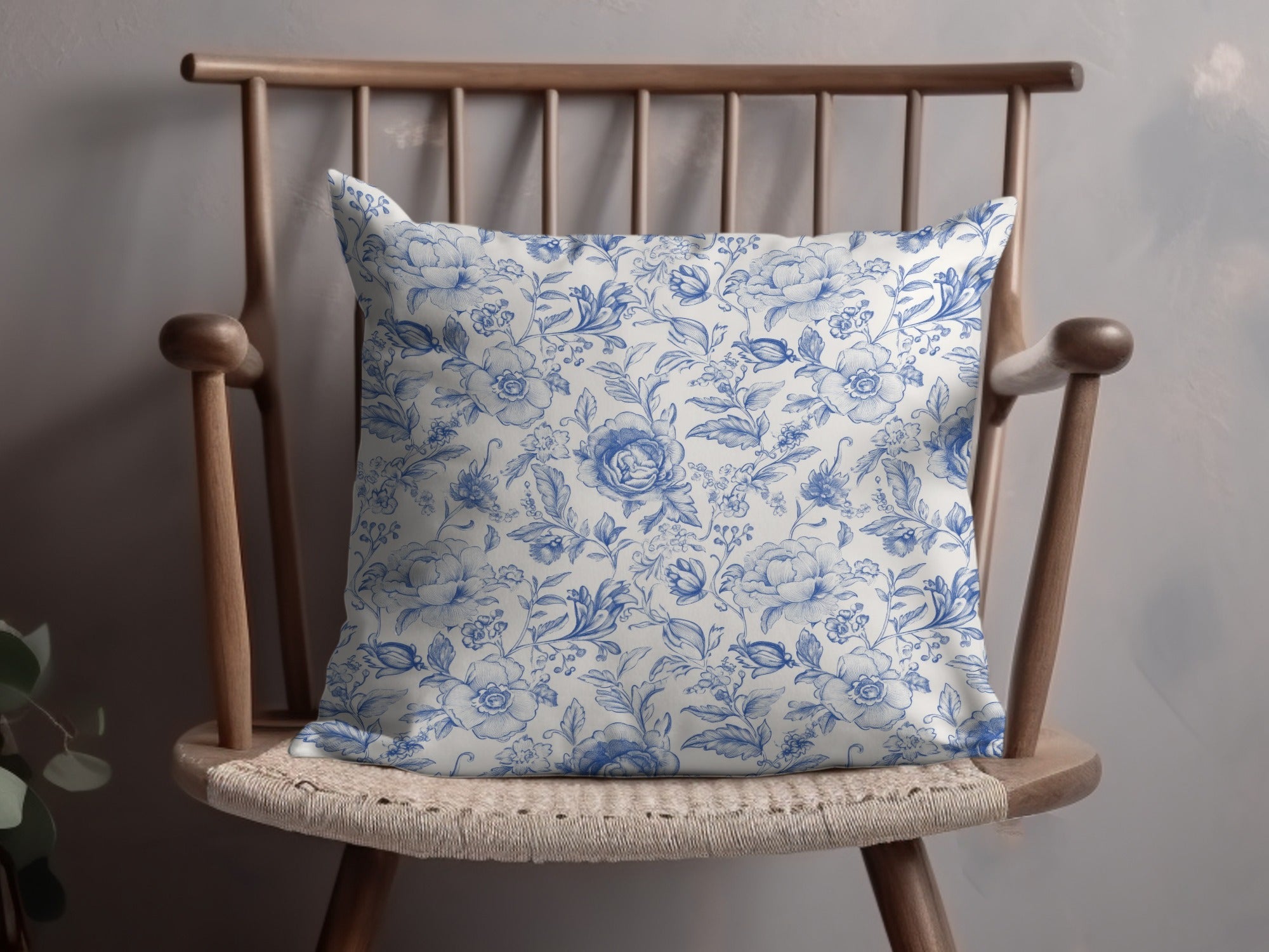 Seamless Toile Blue Floral Patterned Backdrop Decorative Design Digital