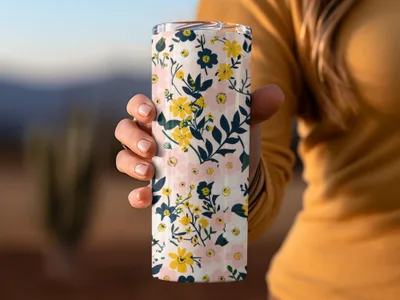 Seamless Wildflower Field Blush and Yellow For Commercial Use