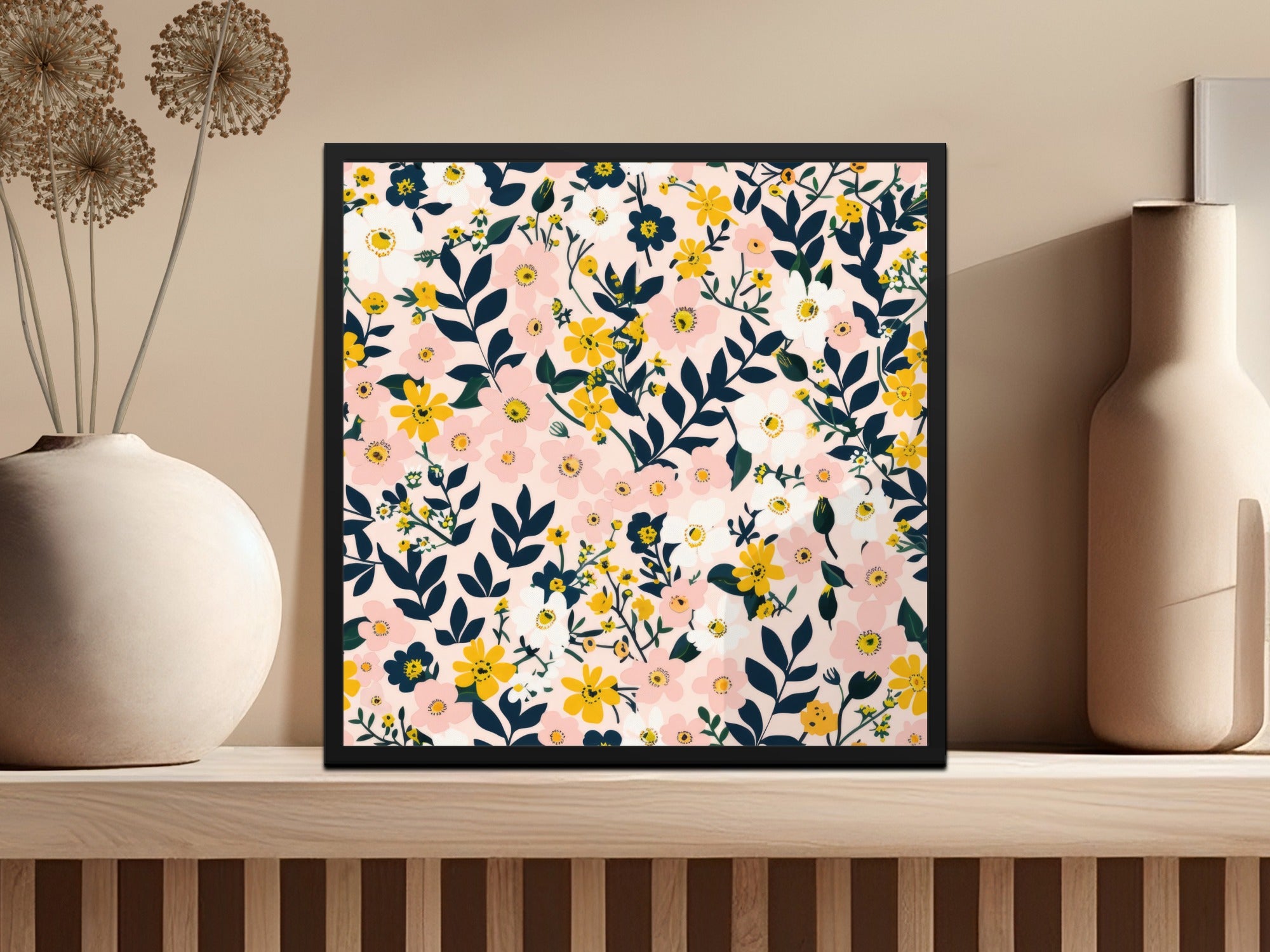 Seamless Wildflower Field Blush and Yellow For Commercial Use