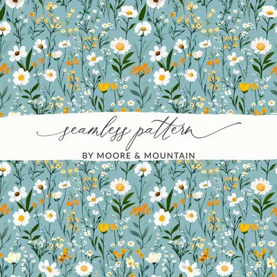Seamless Wildflower Field, Pastel Spring Wildflowers Pattern Digital Background, Yellow White Flowers Seamless, Boho Digital Paper, Digital