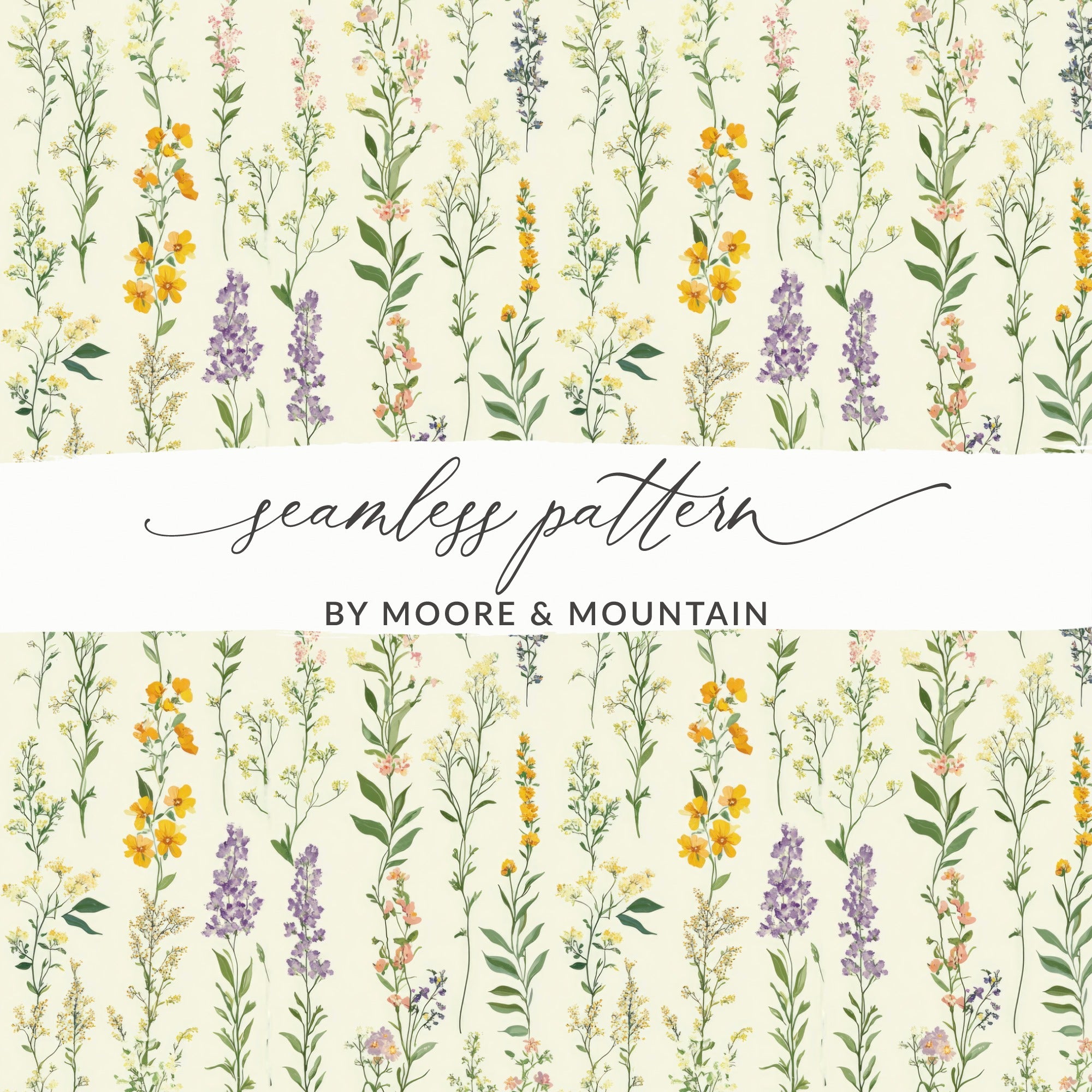 Seamless Wildflower Field, Spring Wildflowers Pattern, Pastel Wildflowers Digital Background, Boho Wildflower Seamless