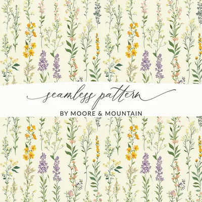 Seamless Wildflower Field, Spring Wildflowers Pattern, Pastel Wildflowers Digital Background, Boho Wildflower Seamless