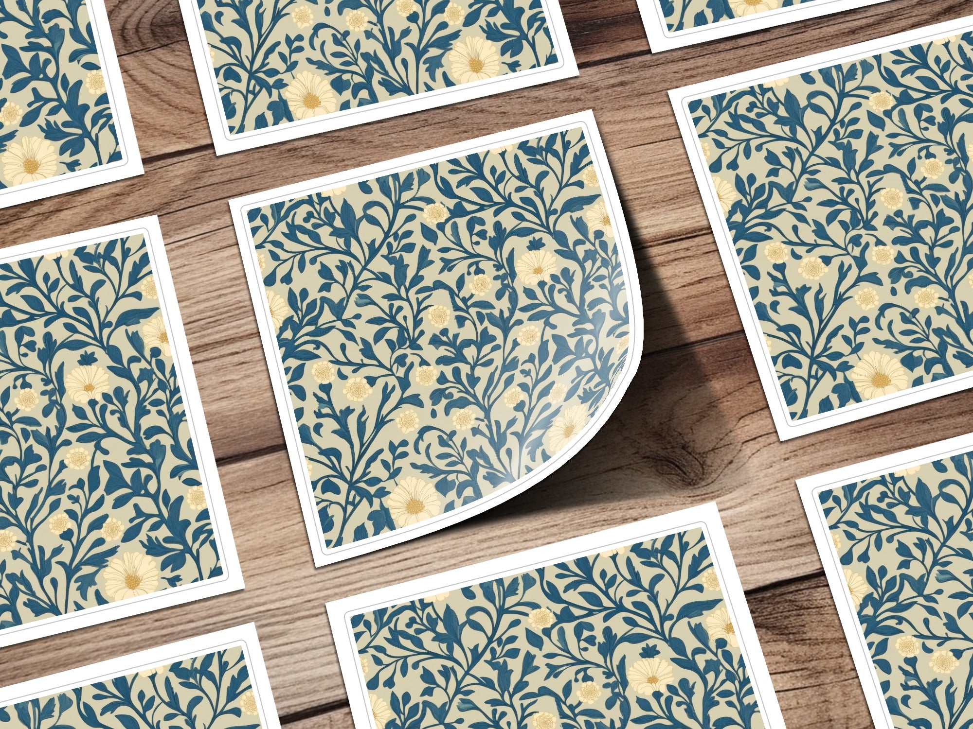 Seamless William Morris Vines Background Blue Beige Digital