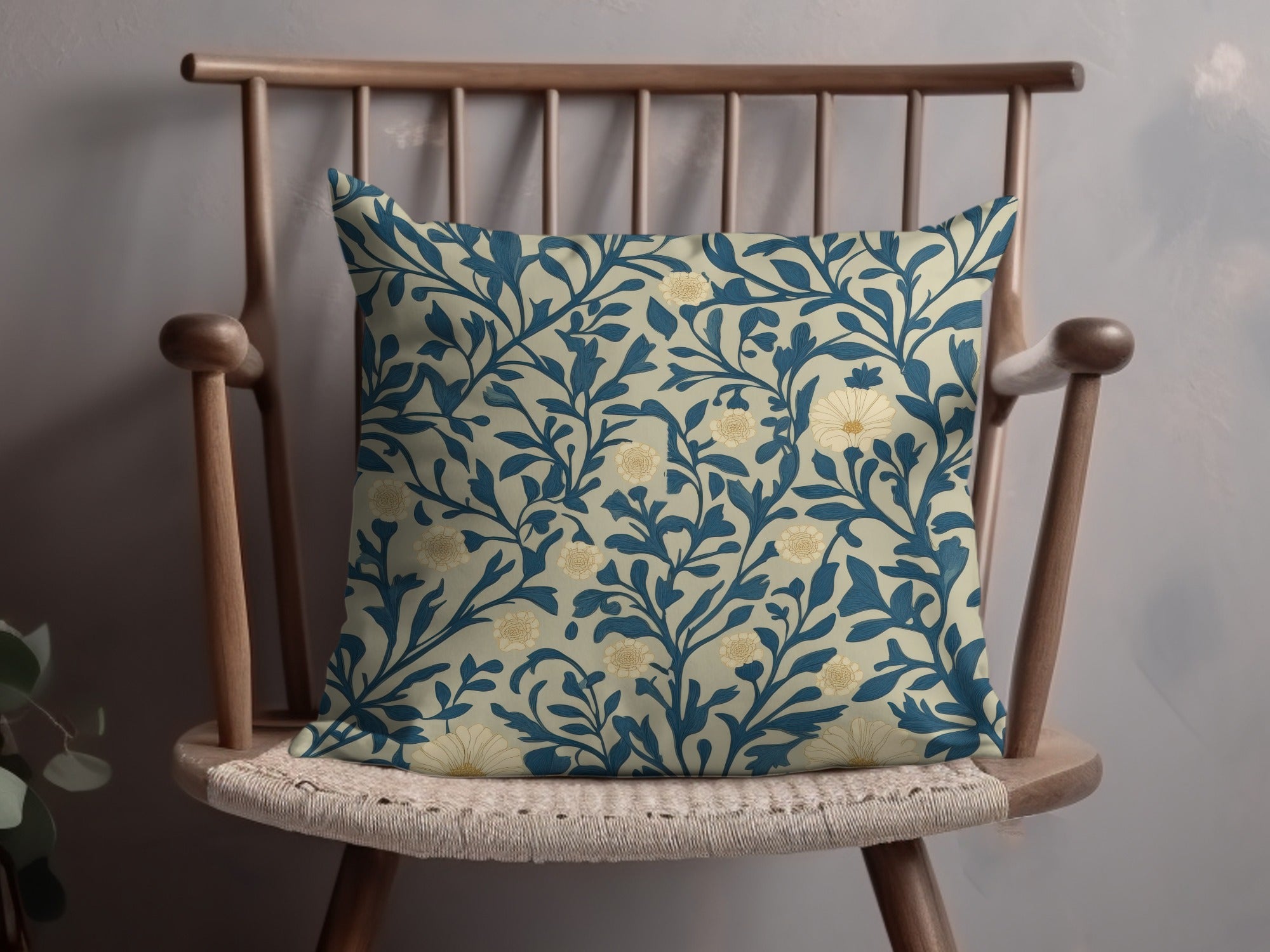 Seamless William Morris Vines Background Blue Beige Digital