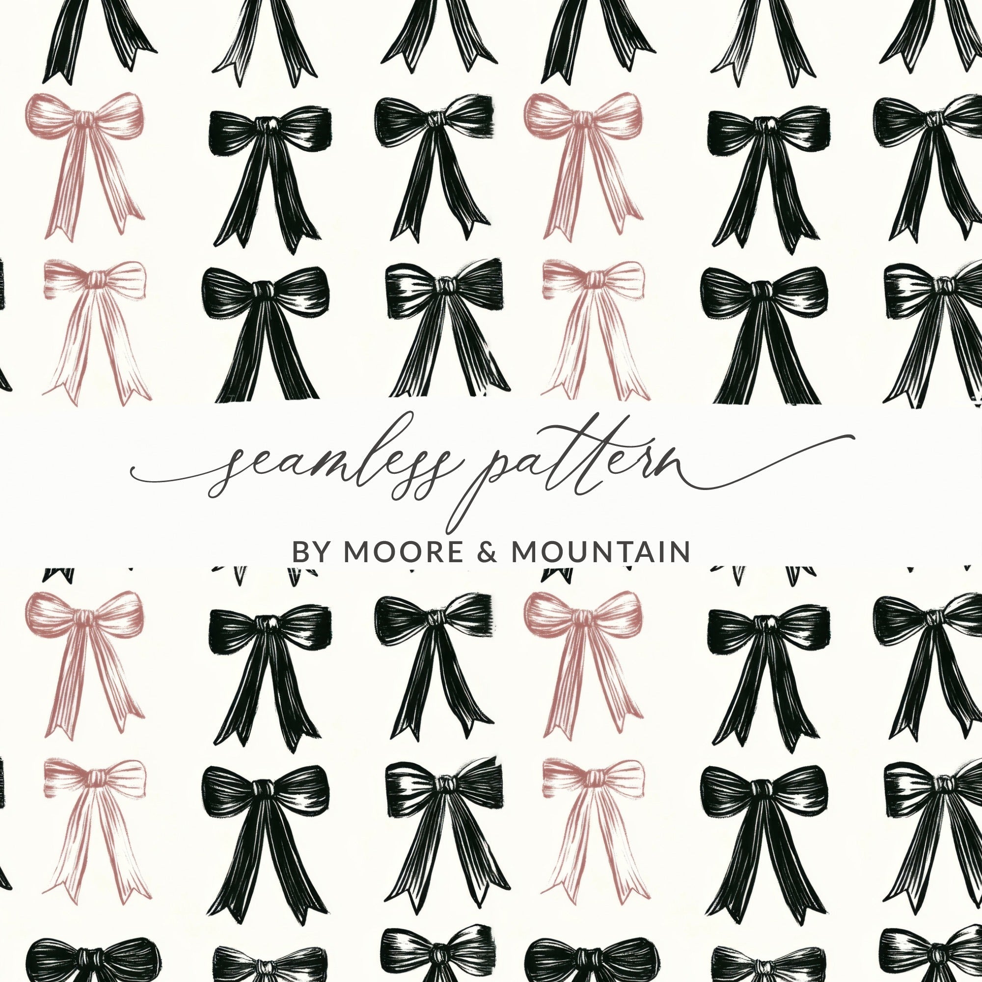 Shabby Chic Bows Pattern Black Bows Design | Trendy Digital Download | Boho Bows, Coquette Bows Seamless Pattern