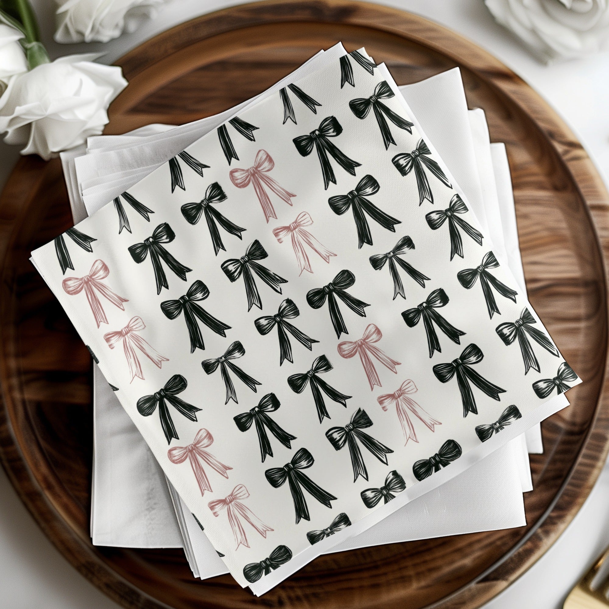 Shabby Chic Bows Pattern Black Bows Design | Trendy Digital Download | Boho Bows, Coquette Bows Seamless Pattern