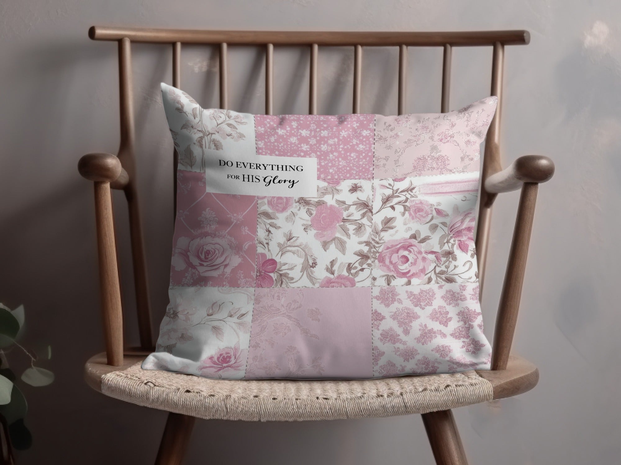 Shabby Chic Patchwork Digital, Floral Seamless Pattern, Pink Roses Texture, Christian Quote Art, Do Everything For His Glory