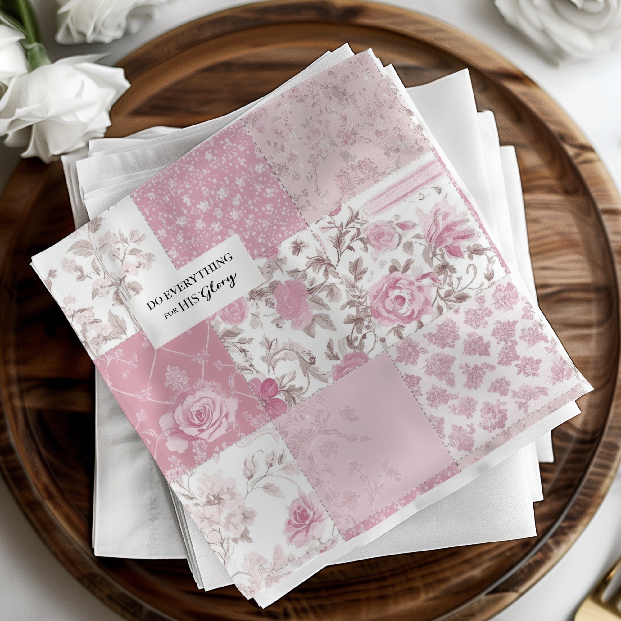 Shabby Chic Patchwork Digital, Floral Seamless Pattern, Pink Roses Texture, Christian Quote Art, Do Everything For His Glory