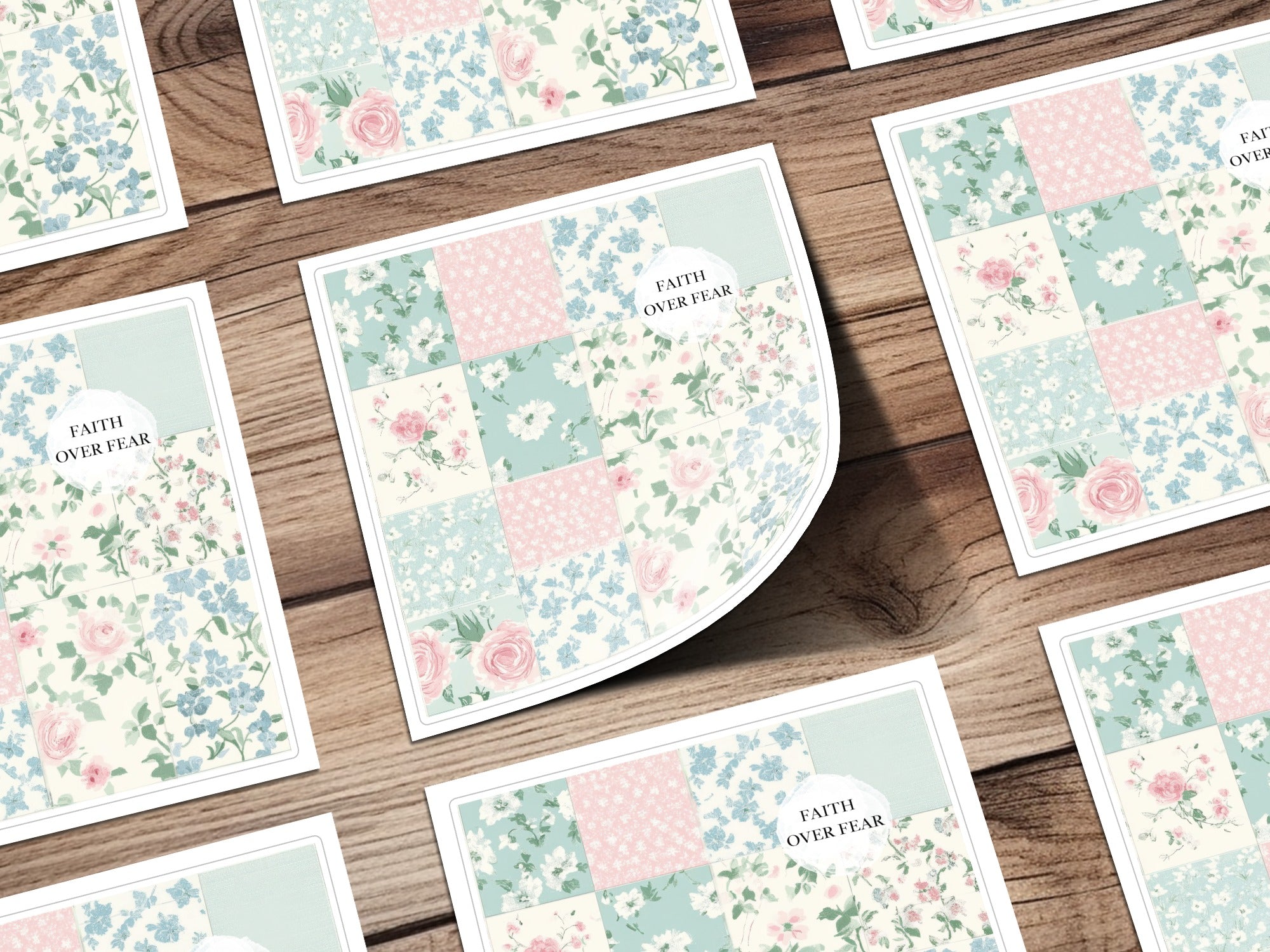 Shabby Chic Patchwork, Floral Digital Paper, Faith Over Fear Seamless Pattern, Scrapbook Paper, Commercial Use, Printable Paper