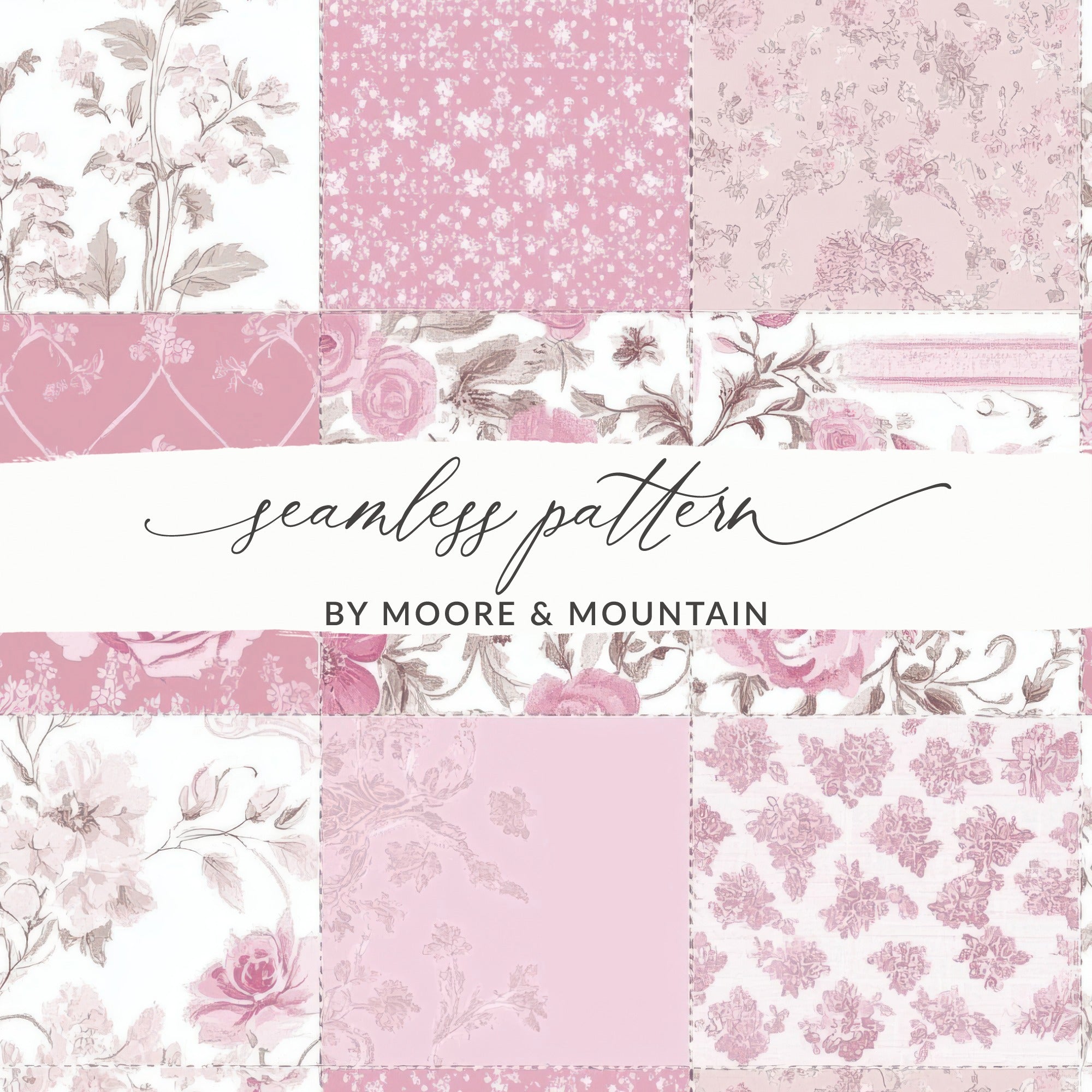Shabby Chic Patchwork, Floral Digital Paper, Pink Rose Pattern, Seamless Scrapbook Paper, Printable Fabric Design, Commercial Use OK