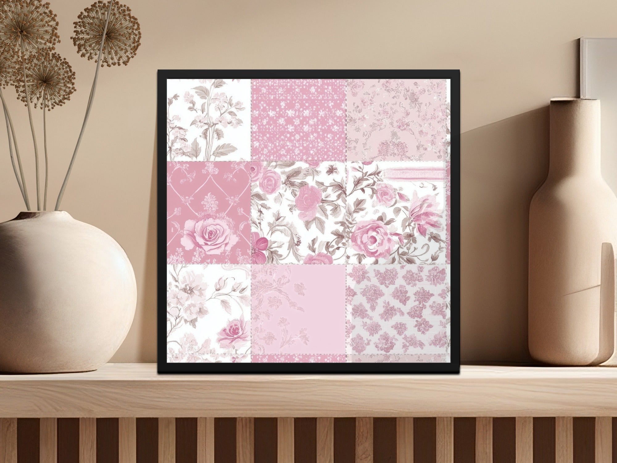Shabby Chic Patchwork, Floral Digital Paper, Pink Rose Pattern, Seamless Scrapbook Paper, Printable Fabric Design, Commercial Use OK