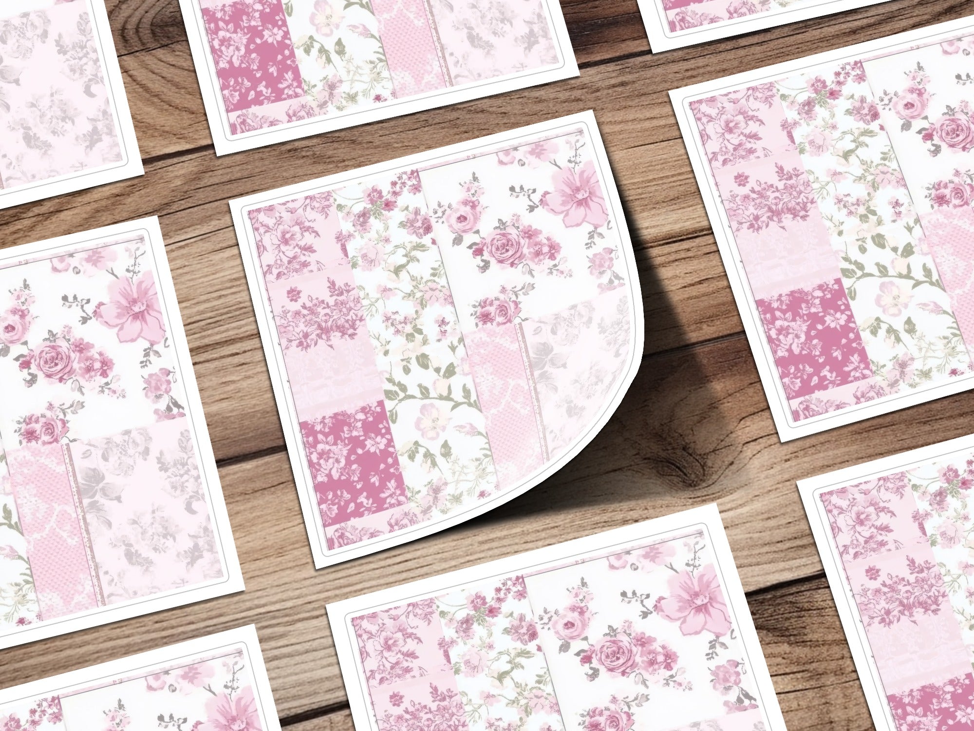Shabby Chic Patchwork, Floral Digital Paper, Seamless Pattern, Pink Rose Pattern, Scrapbook Paper, Fabric Design, Commercial Use