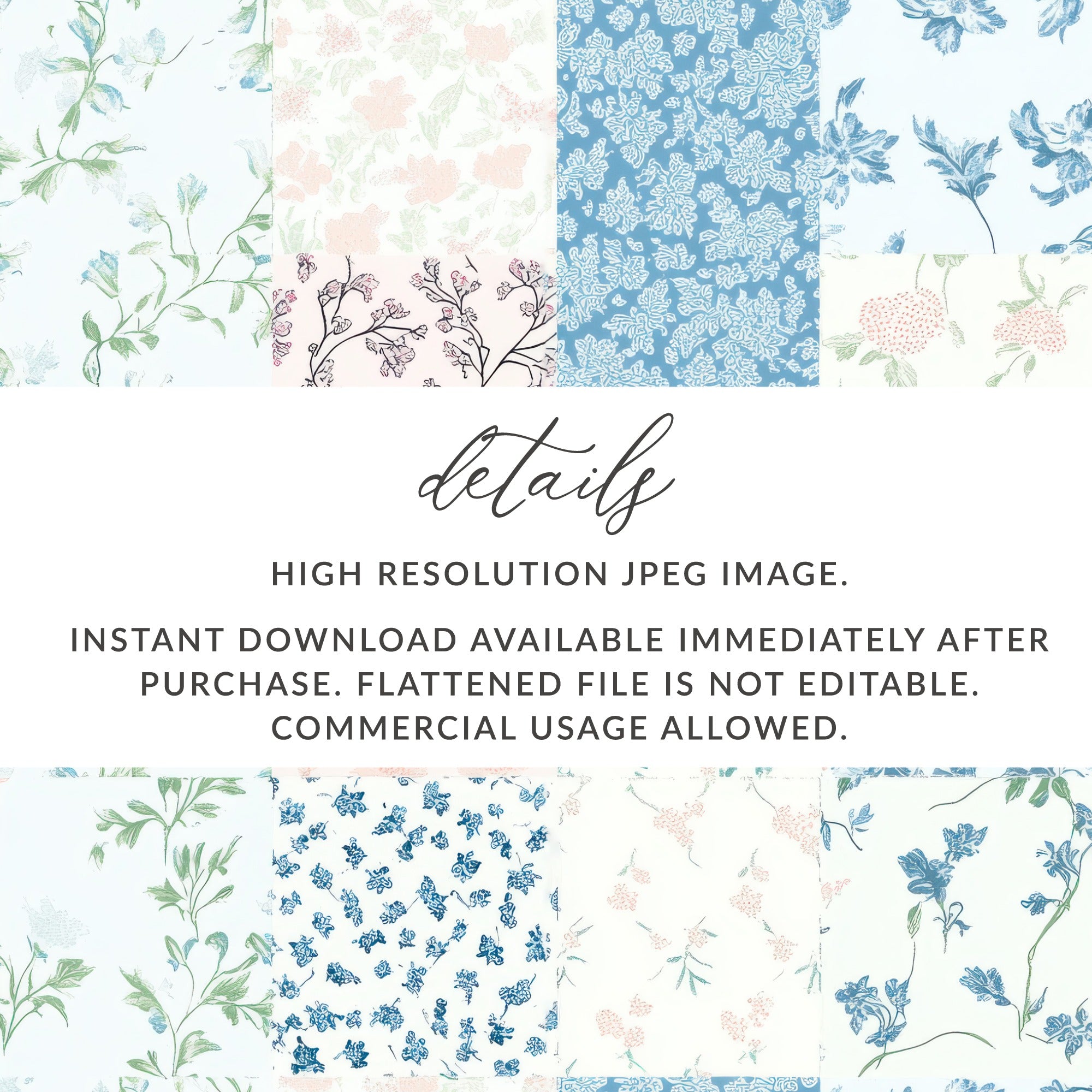 Patchwork Floral Seamless Digital Pattern, Boho Digital Background Floral Pattern, Seamless Cute Patched Background JPEG