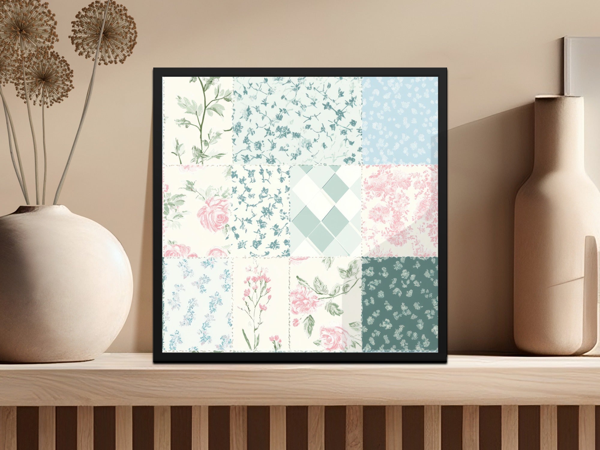 Shabby Chic Patchwork Seamless Digital Paper, Floral Quilting Pattern, Roses Surface Design, Pastel Background, Scrapbooking Print