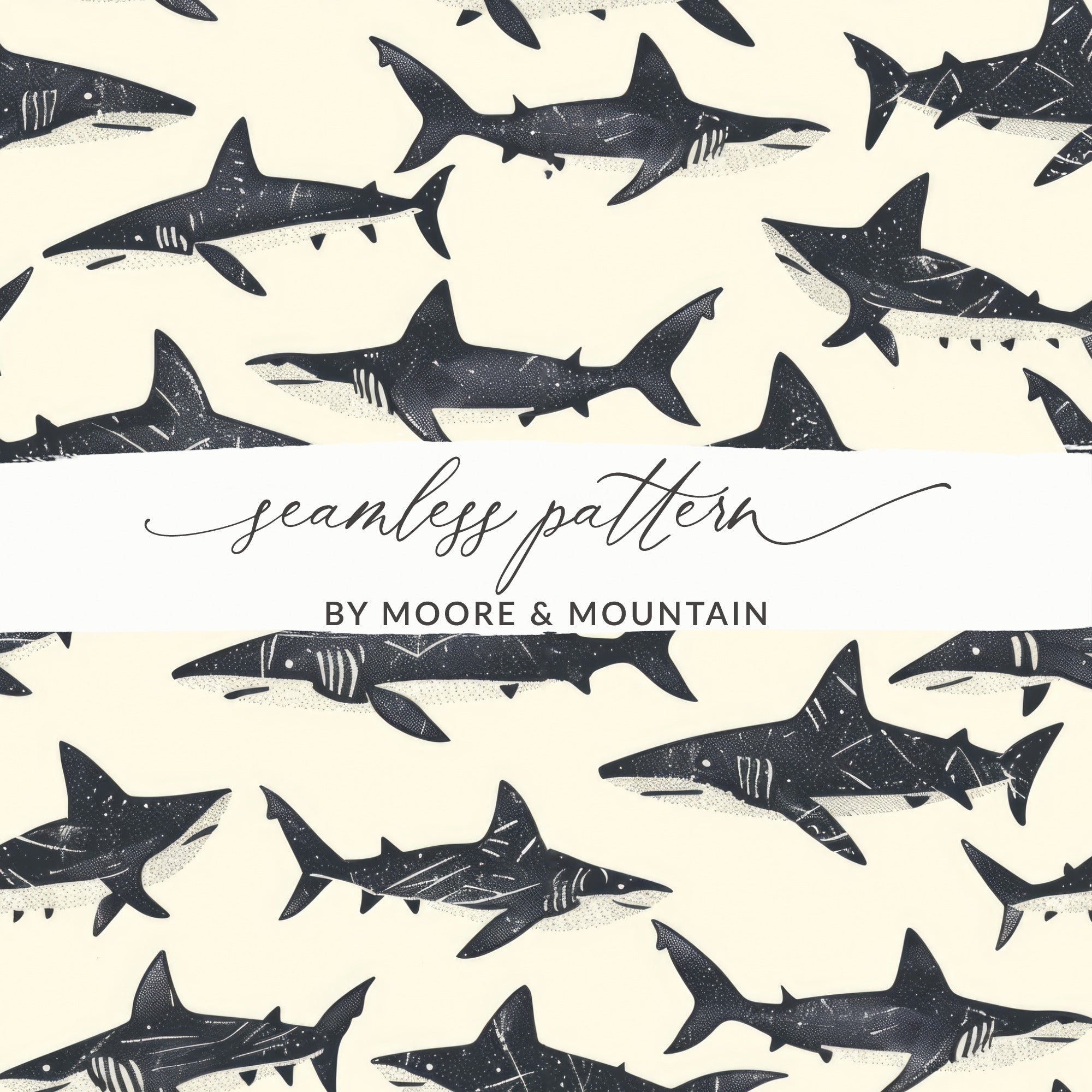Shark Seamless Pattern, Ocean Animal Digital Paper, Dark Sharks Print, Nautical Fabric Design, Commercial Use Digital Download