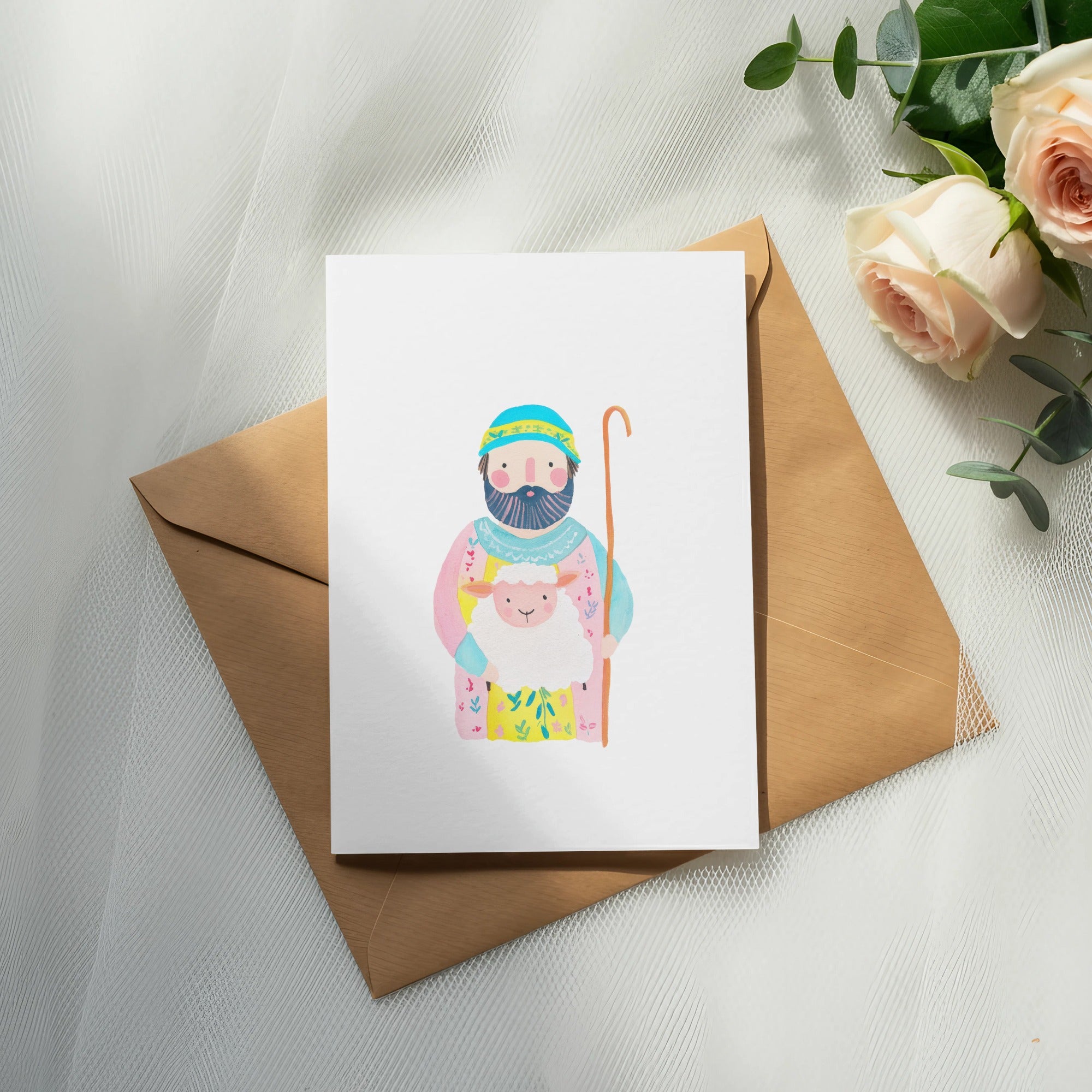 Shepherd and Lamb SVG Preppy Clip Art, Digital Christian Faith Art, Whimsical Folk Art Nursery Decor PNG, Jesus Good Shepherd Printable
