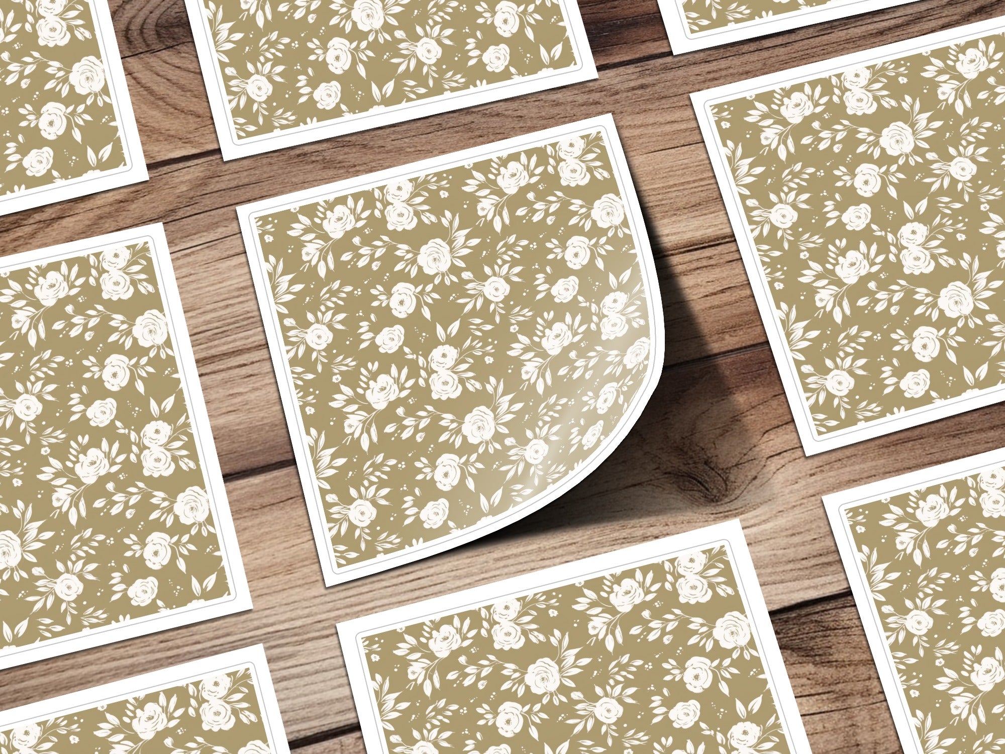 Simple Modern Boho Seamless Pattern with Roses in Gold Shade