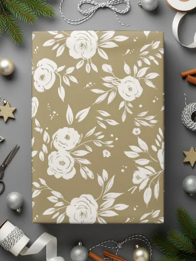 Simple Modern Boho Seamless Pattern with Roses in Gold Shade