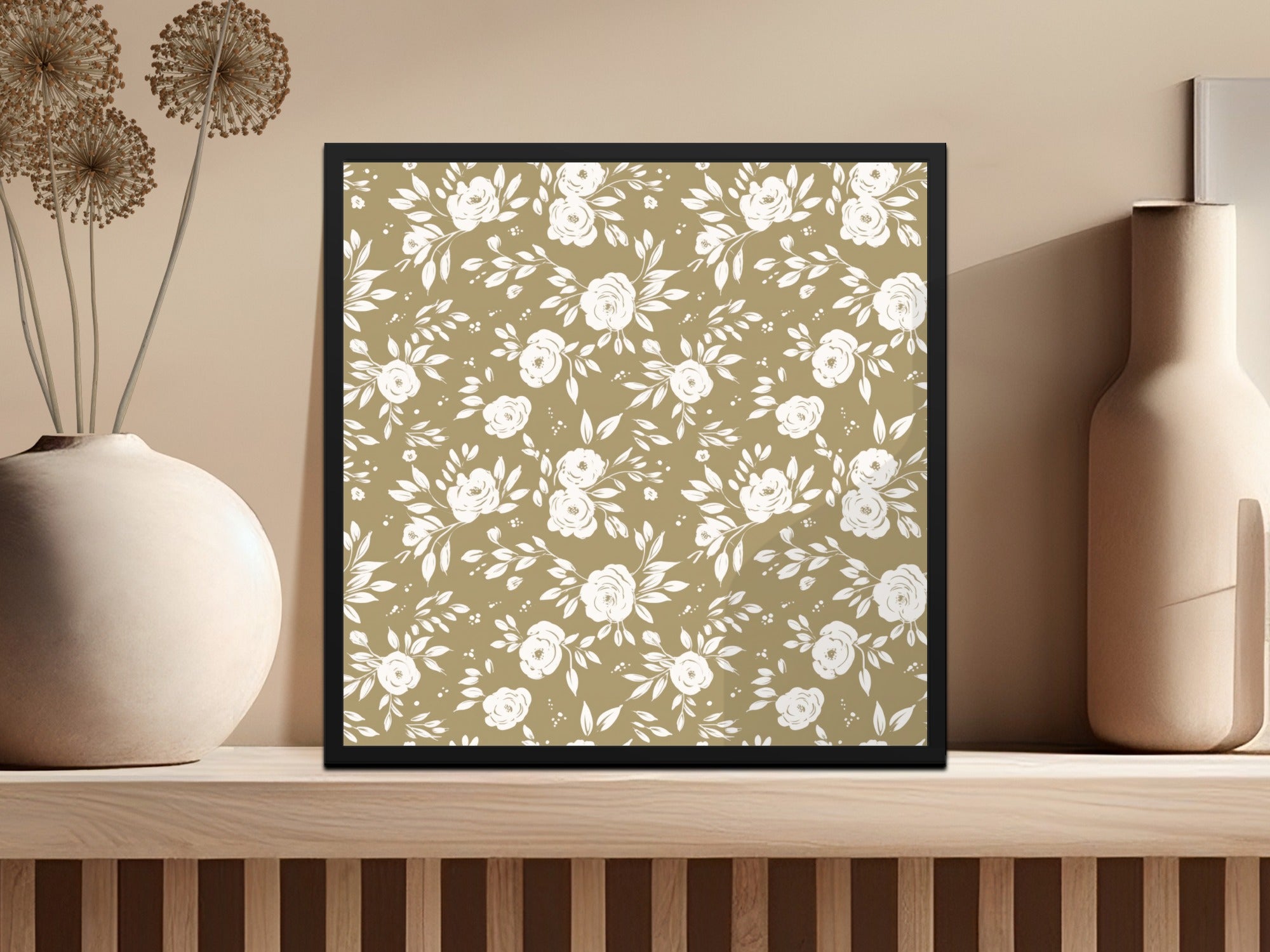 Simple Modern Boho Seamless Pattern with Roses in Gold Shade