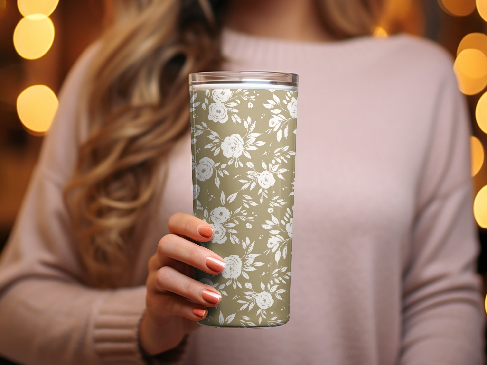 Simple Modern Boho Seamless Pattern with Roses in Gold Shade