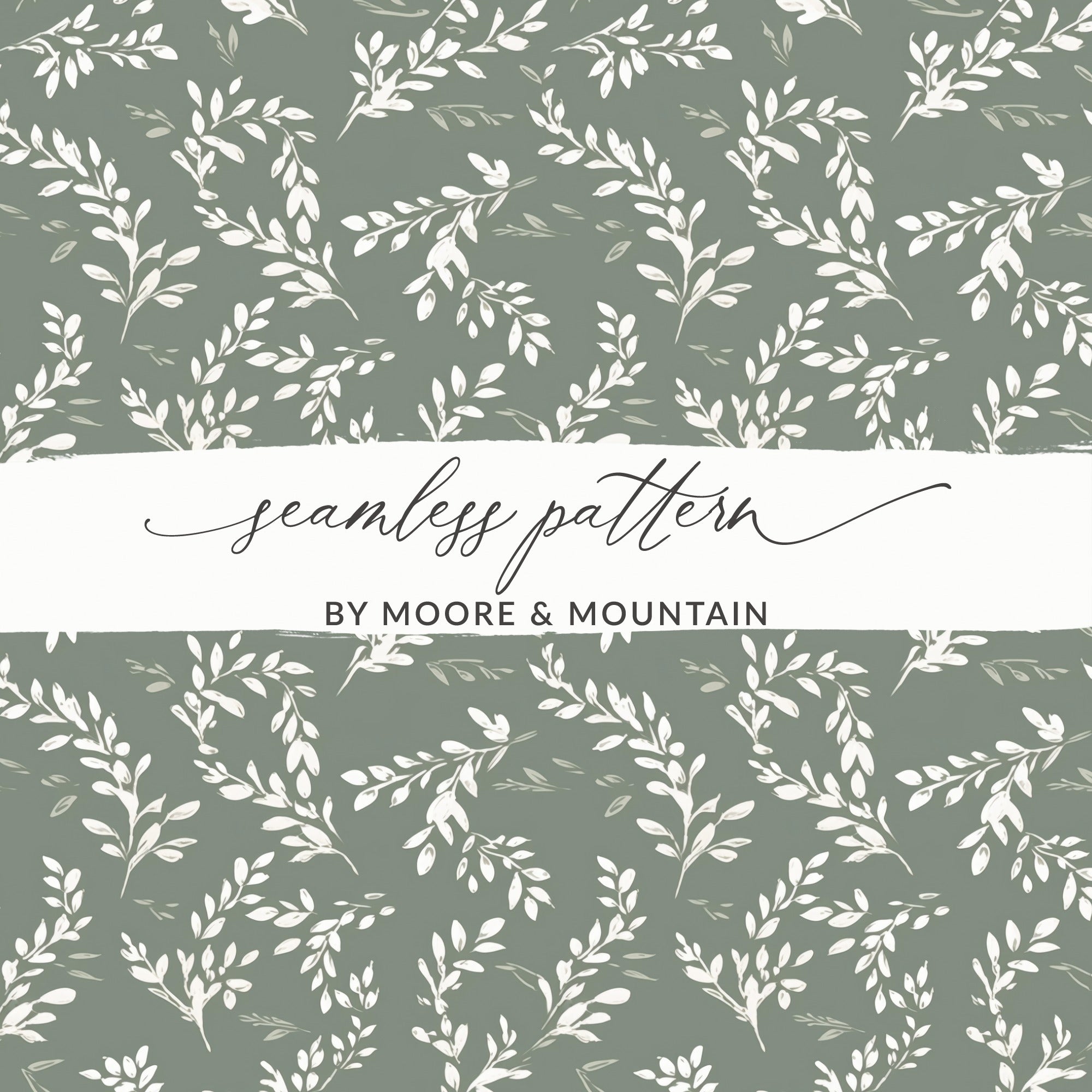 Simple Modern Boho Seamless Sage Green Leaves Digital