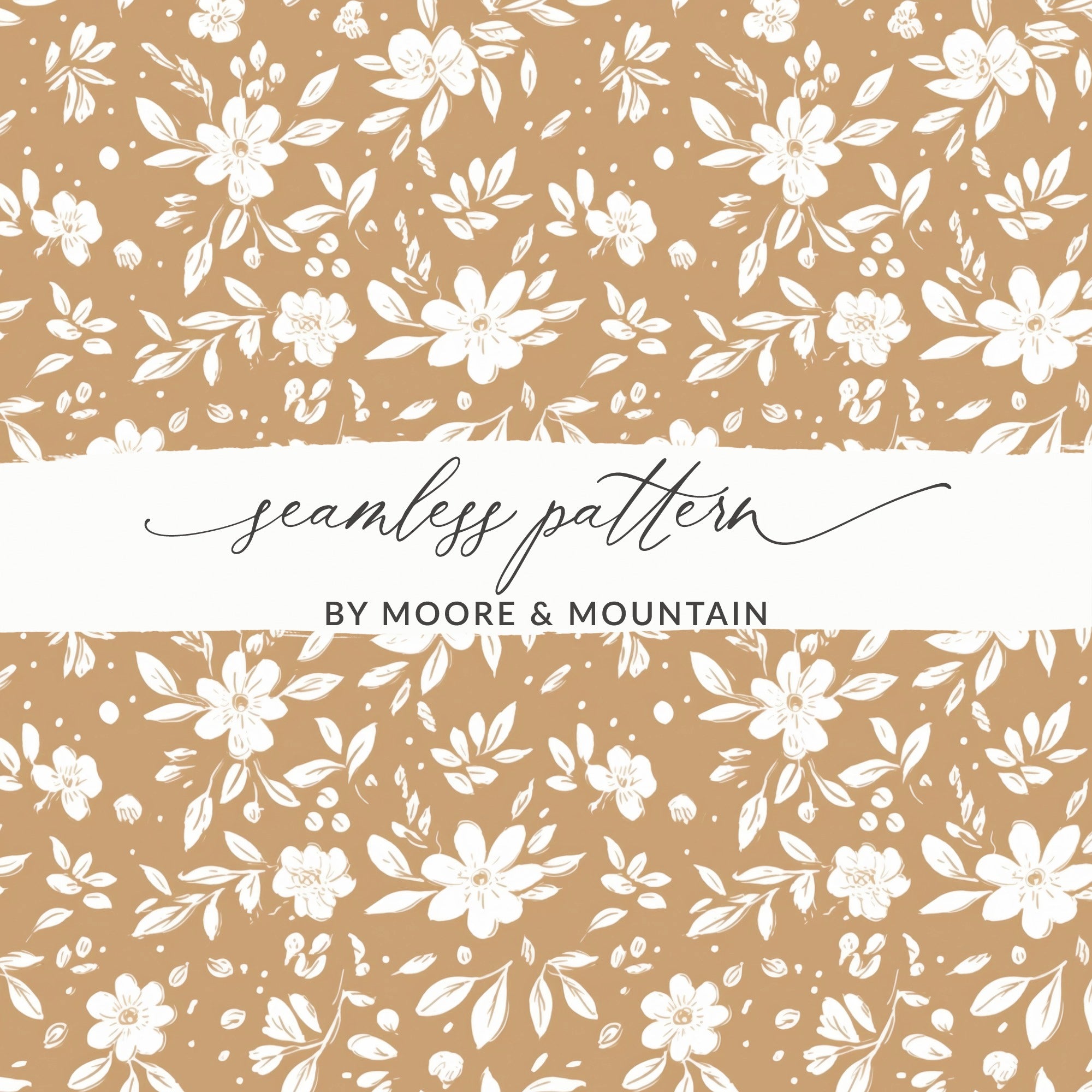 Simple Modern Boho Seamless Yellow Flowers and Leaves Digital