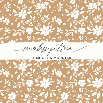 Simple Modern Boho Seamless Yellow Flowers and Leaves Digital