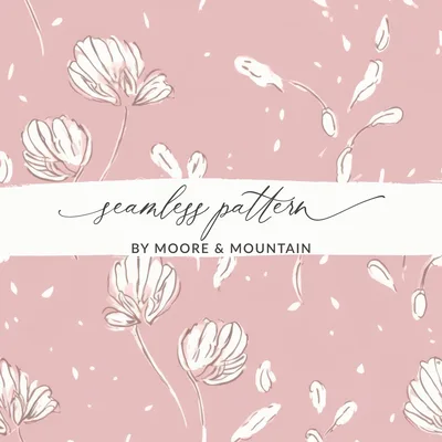 Simple Muted Pink Line Art Floral Background Pattern, Mauve Pink Flowers