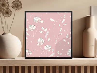 Simple Muted Pink Line Art Floral Background Pattern, Mauve Pink Flowers