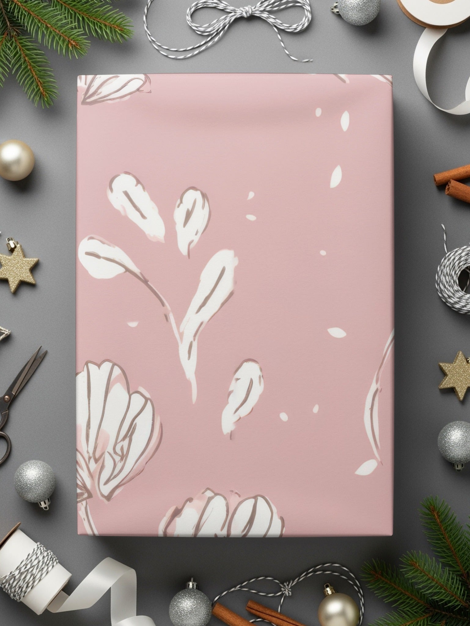 Simple Muted Pink Line Art Floral Background Pattern, Mauve Pink Flowers