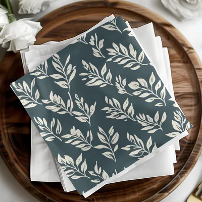 Simple Navy Blue Leaf Digital Paper, Seamless Laurel Background Dark Blue JPEG