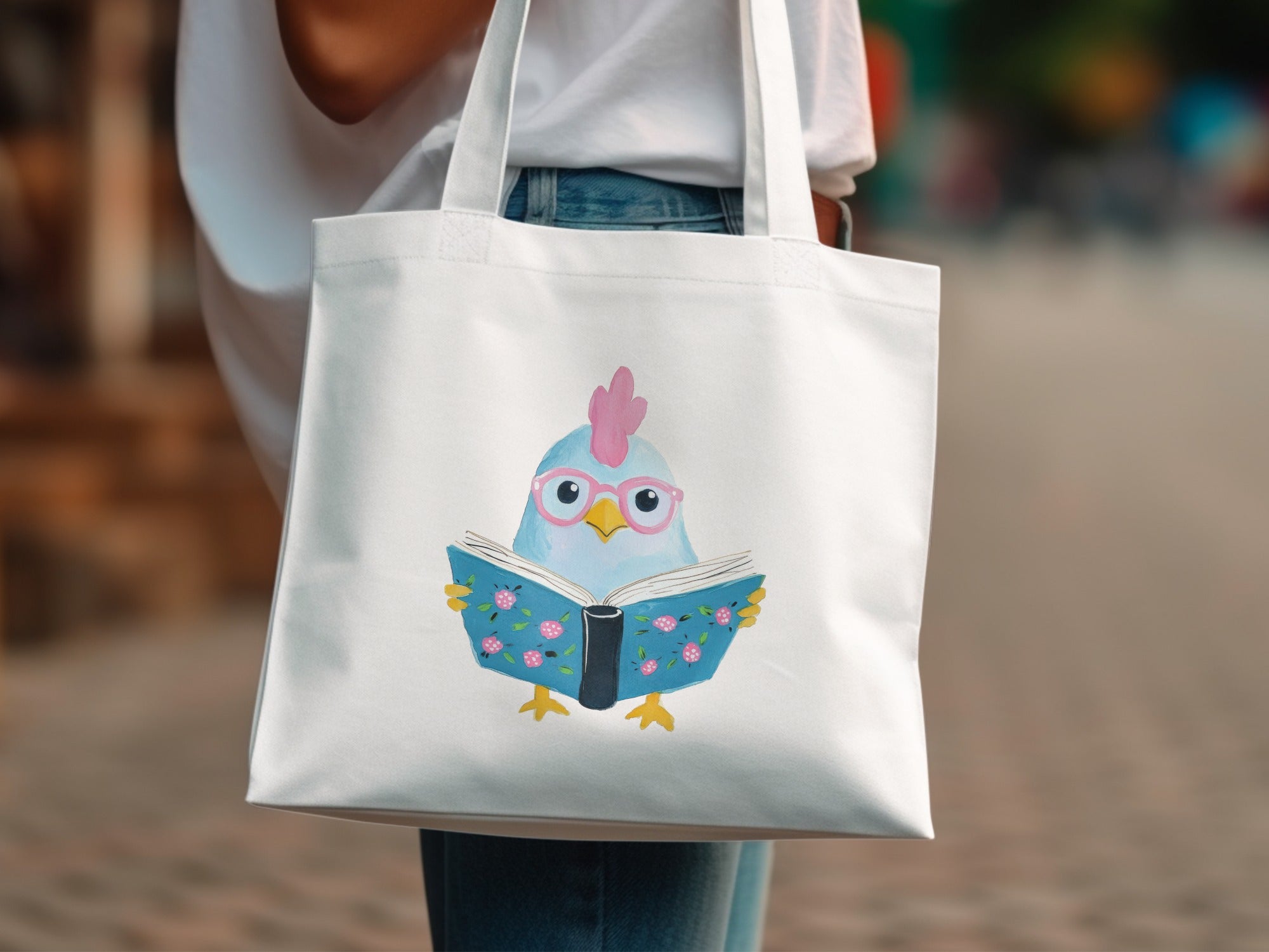Smart Chicken Reading Book Preppy Clip Art SVG | Cute Hen with Glasses Digital Download for Readers, Teachers, Farmhouse Decor & Planners