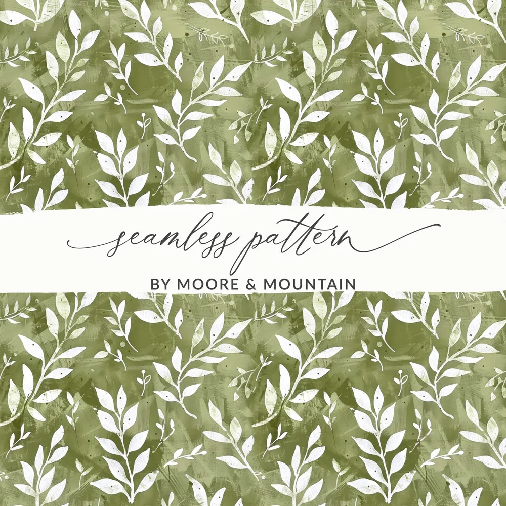 Soft Sage Botanical Repeat Design with Green Pattern