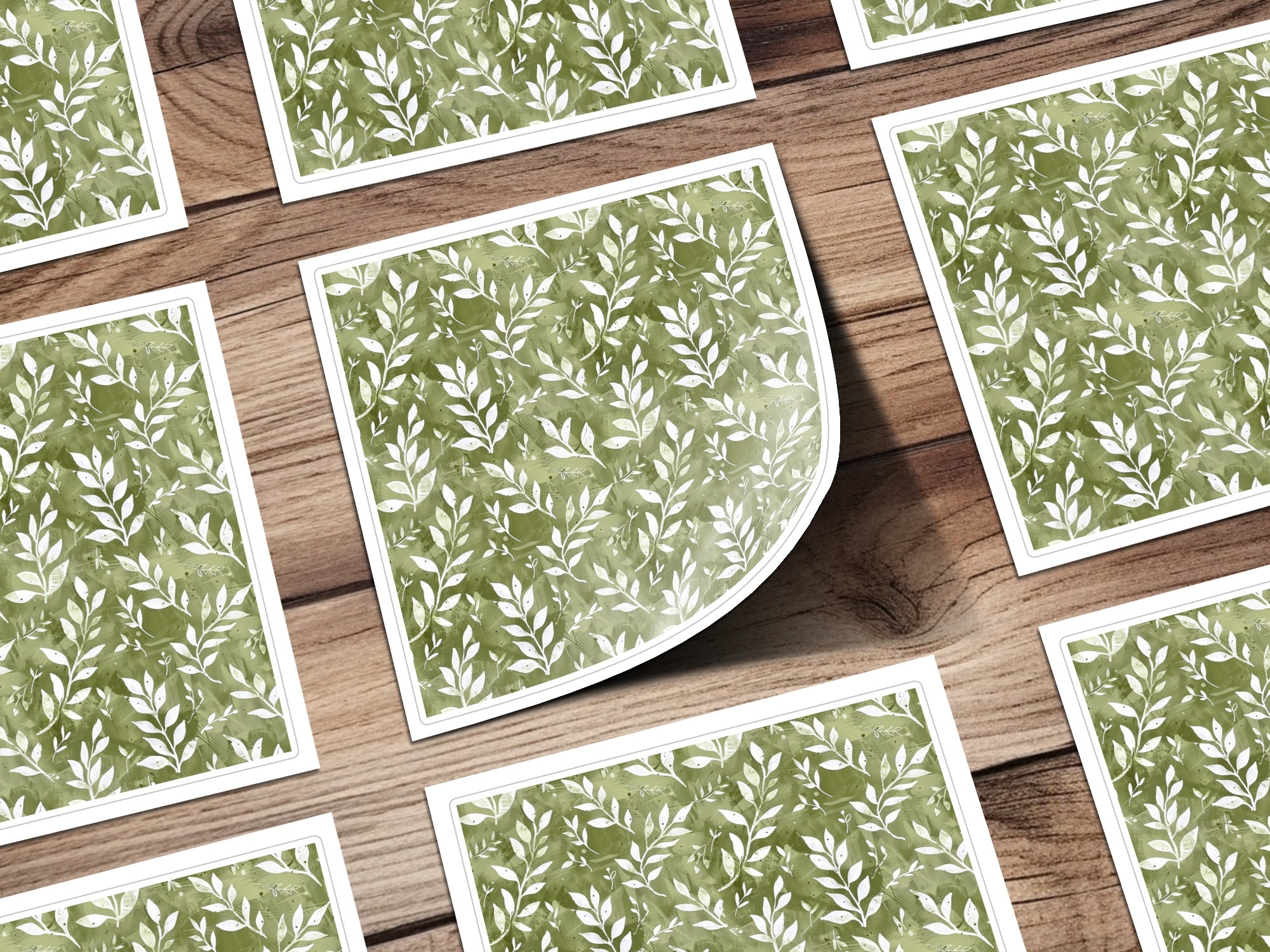 Soft Sage Botanical Repeat Design with Green Pattern