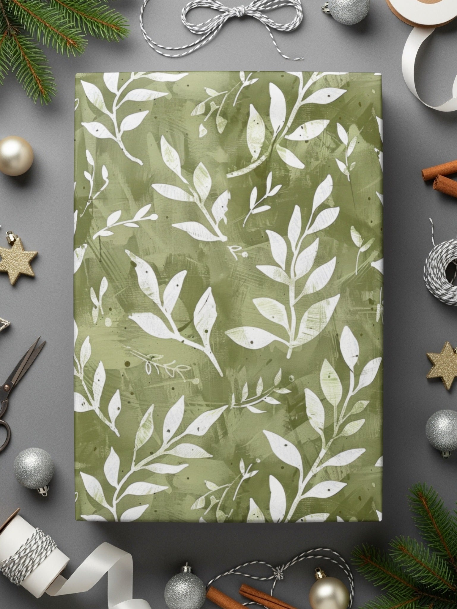 Soft Sage Botanical Repeat Design with Green Pattern